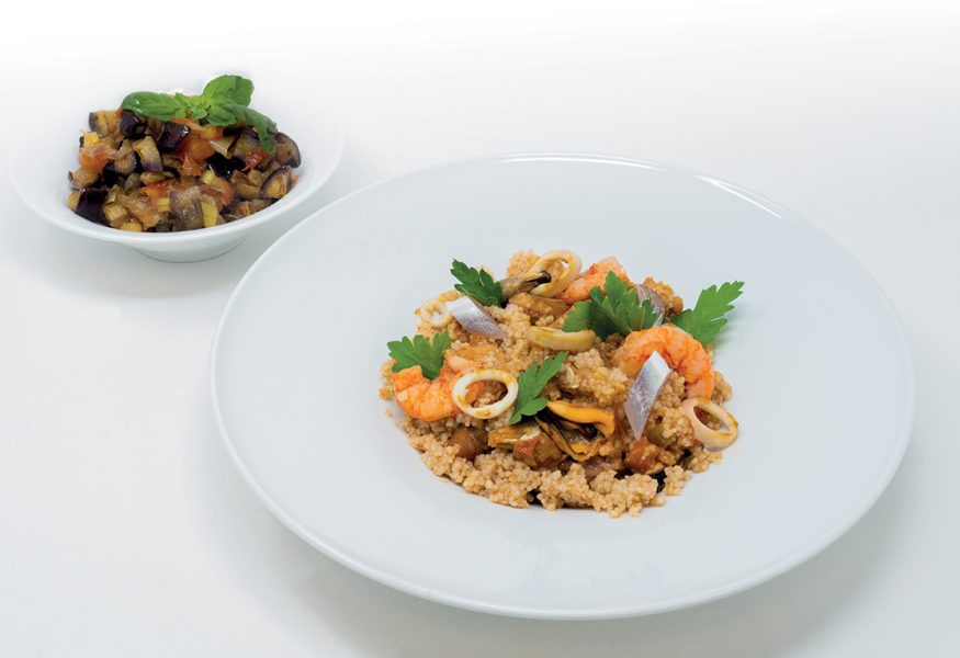 Cous cous alla trapanese e caponata di melanzane