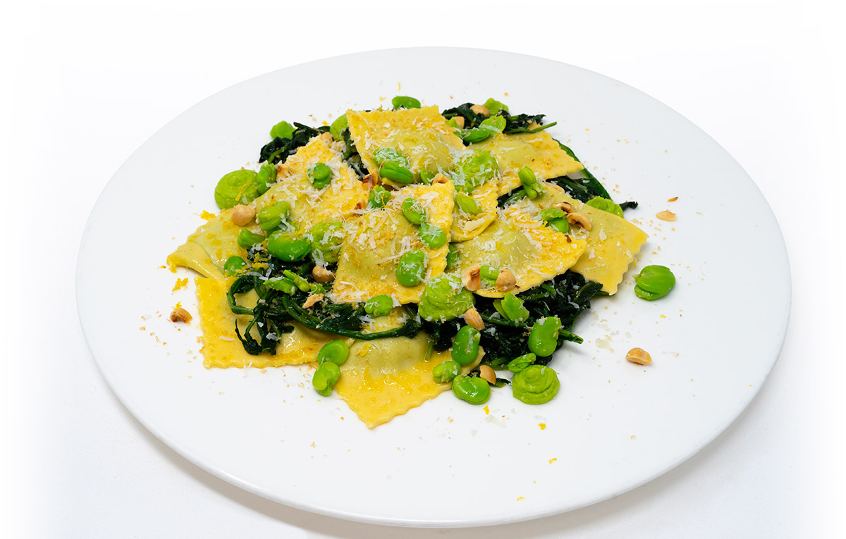 TORTELLI PECORINO E FAVE CON LIMONE E CICORIA