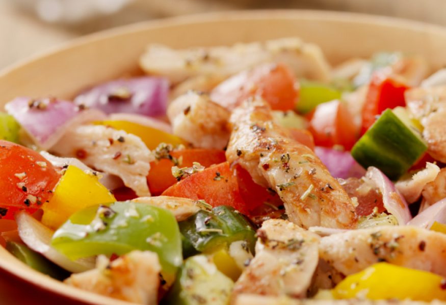 Turkey and fruit salad with an olive kefir dressing