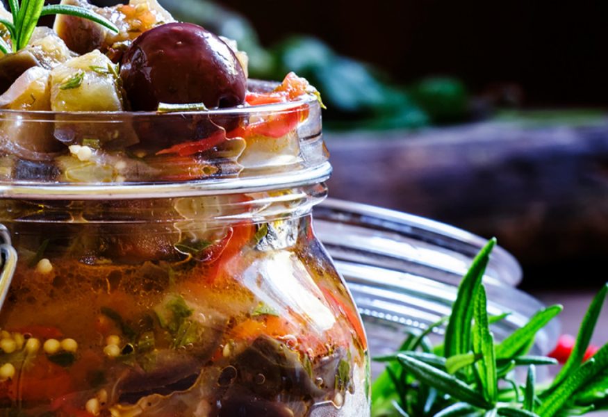 Sweet and sour caponata with courgette and aubergine