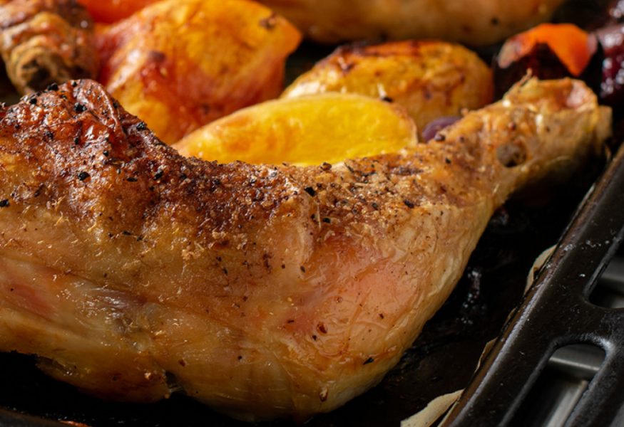 Pollo arrosto con carote brasate